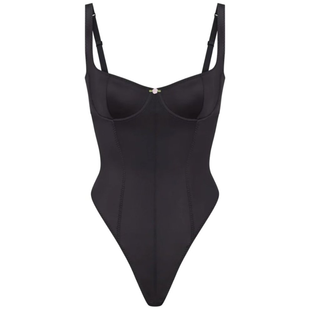 SKIMS STRETCH SATIN BODYSUIT | ONYX / XS